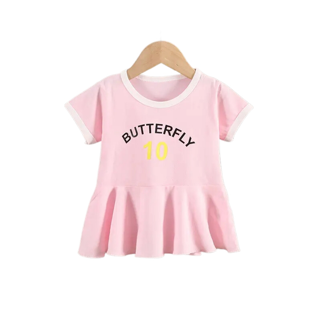 Vestido Algodon Niña Verano Manga Corta Rosado Estampado 2