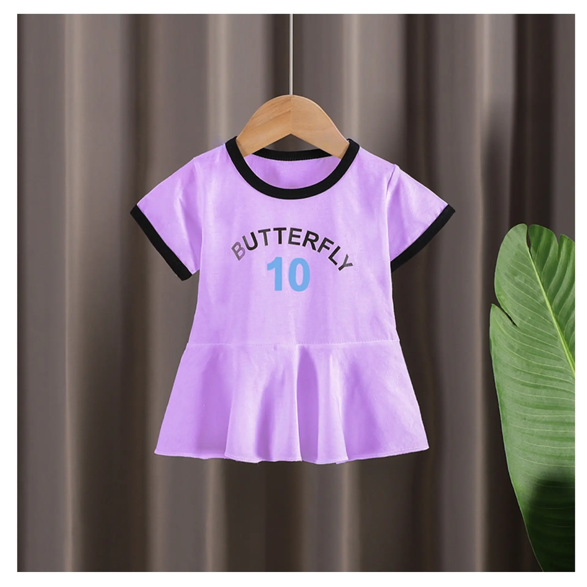 Vestido Algodon Niña Verano Manga Corta Morado Estampado 1