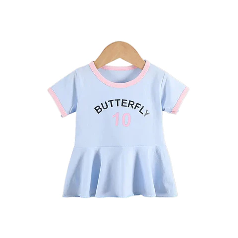 Vestido Algodon Niña Verano Manga Corta Celeste Estampado