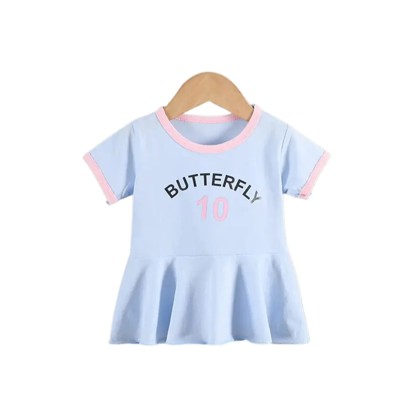Vestido Algodon Niña Verano Manga Corta Celeste Estampado 2