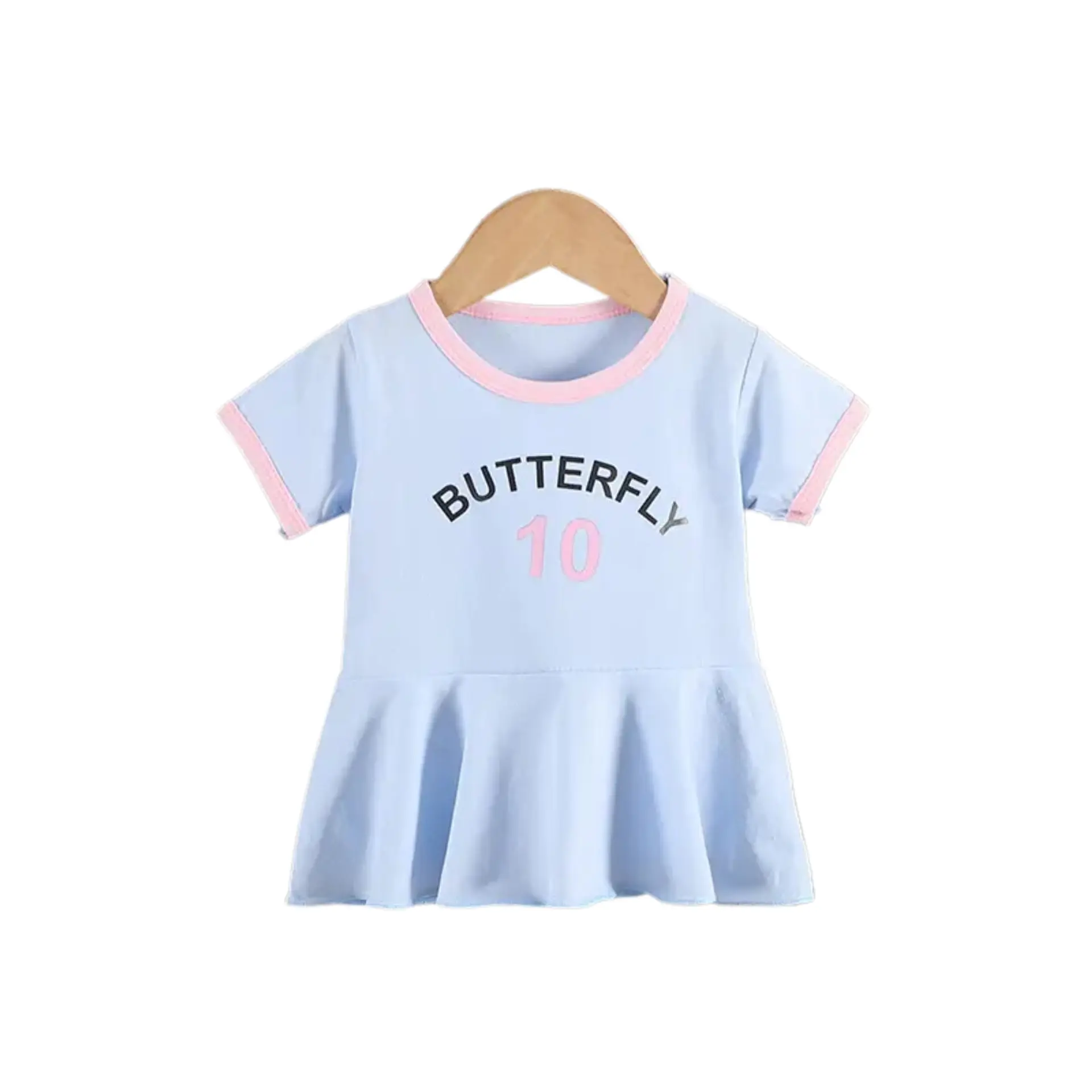 Vestido Algodon Niña Verano Manga Corta Celeste Estampado 2