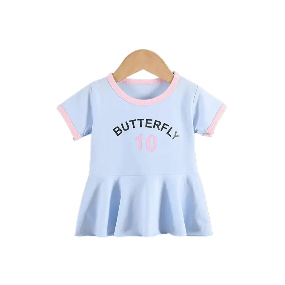 Vestido Algodon Niña Verano Manga Corta Celeste Estampado 2