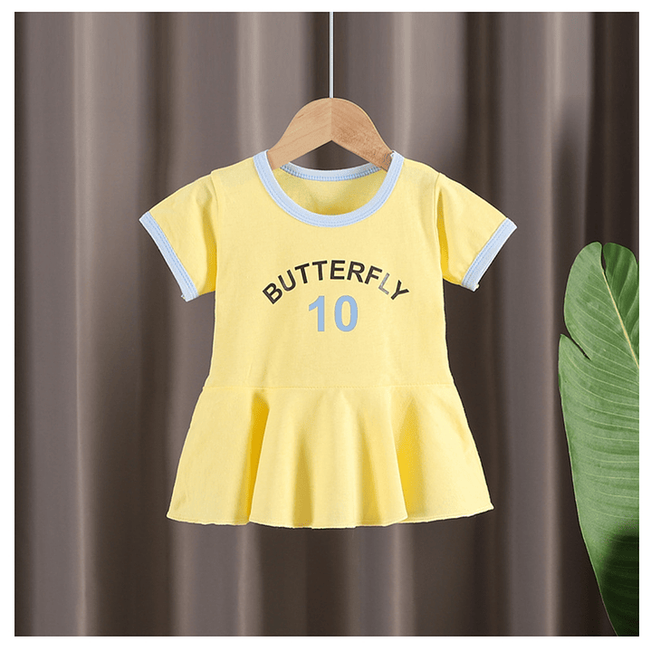 Vestido Algodon Niña Verano Manga Corta Amarillo Estampado 1