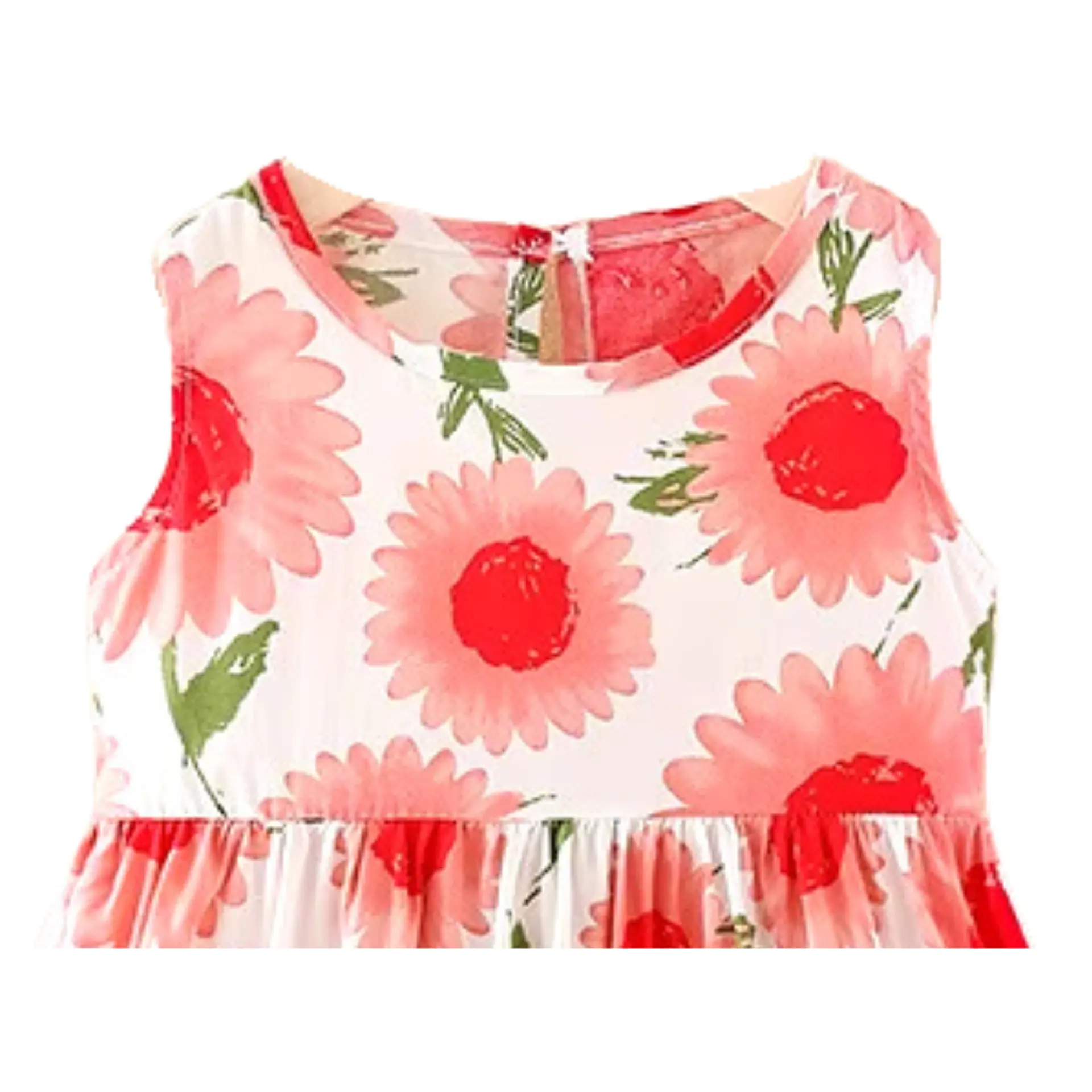 Vestido Niña Sin Mangas Algodon Verano Estampado Flor Roja 2