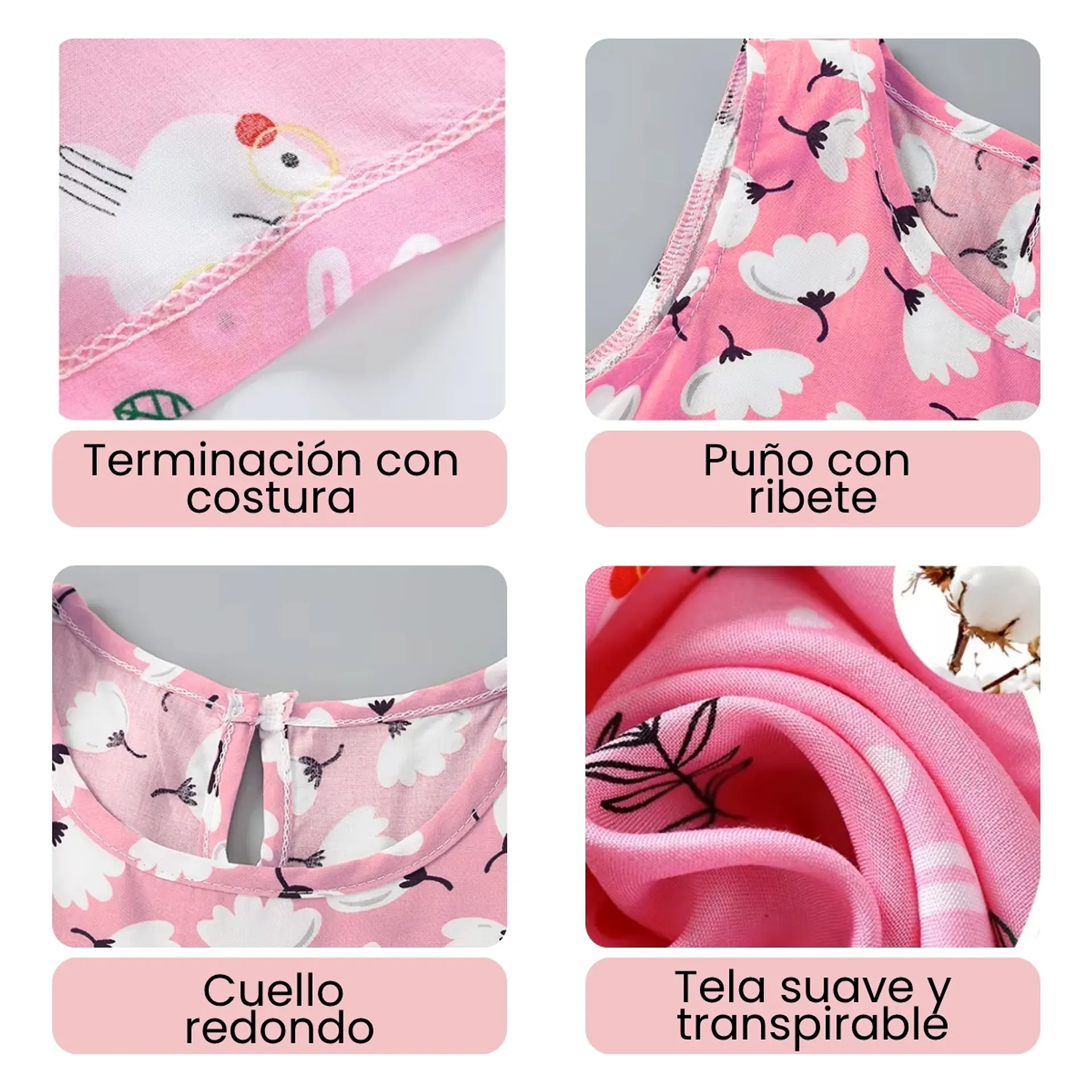 Vestido Niña Sin Mangas Algodon Verano Estampado Flor Roja 4
