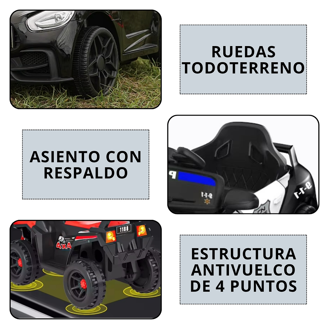 Auto Electrico Policia Infantil A Batería 5