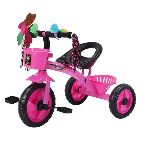 Triciclo Infantil Bici Con Canastos y Cintas Rosado