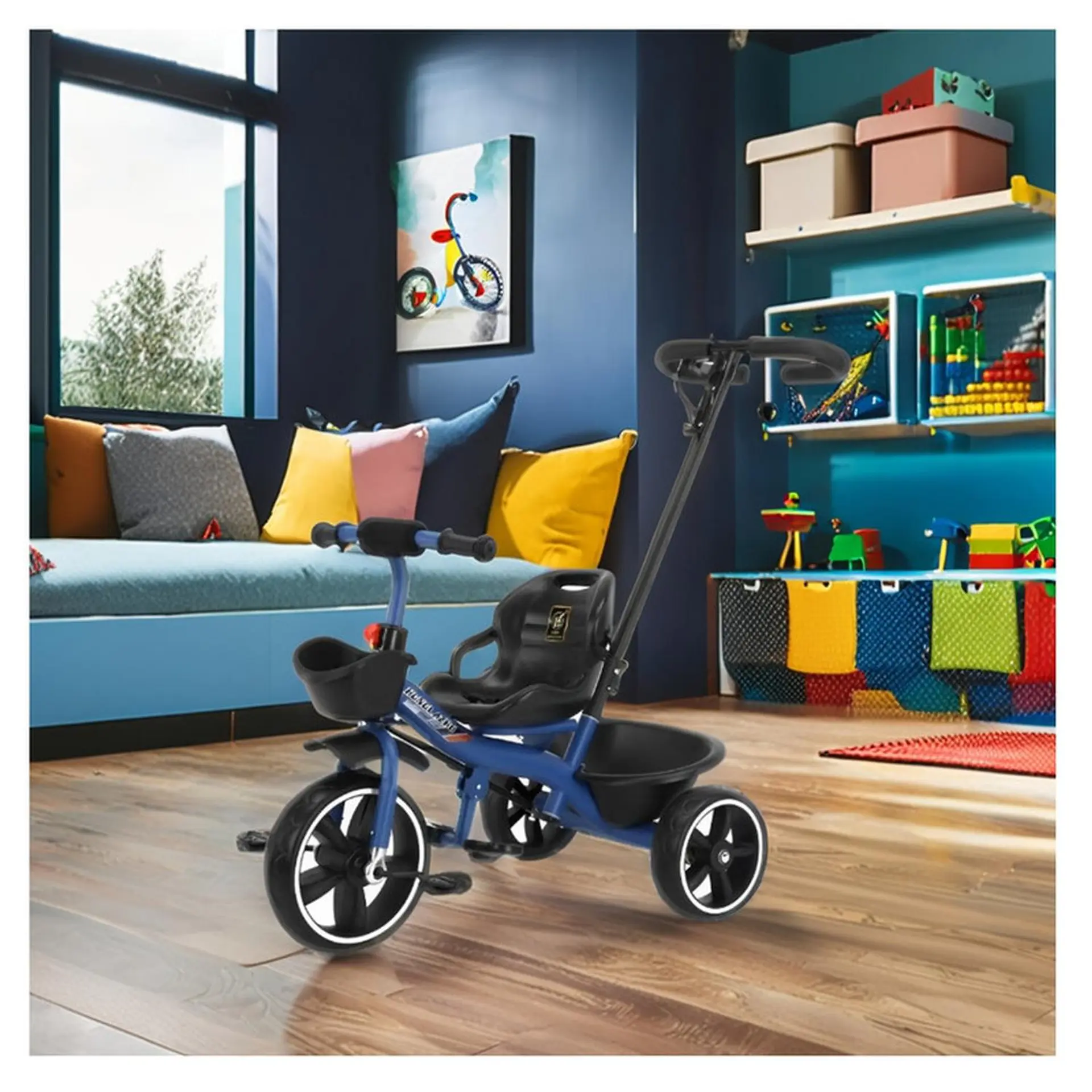 Triciclo Infantil Mango De Empuje Alto Asiento Grande Azul 2