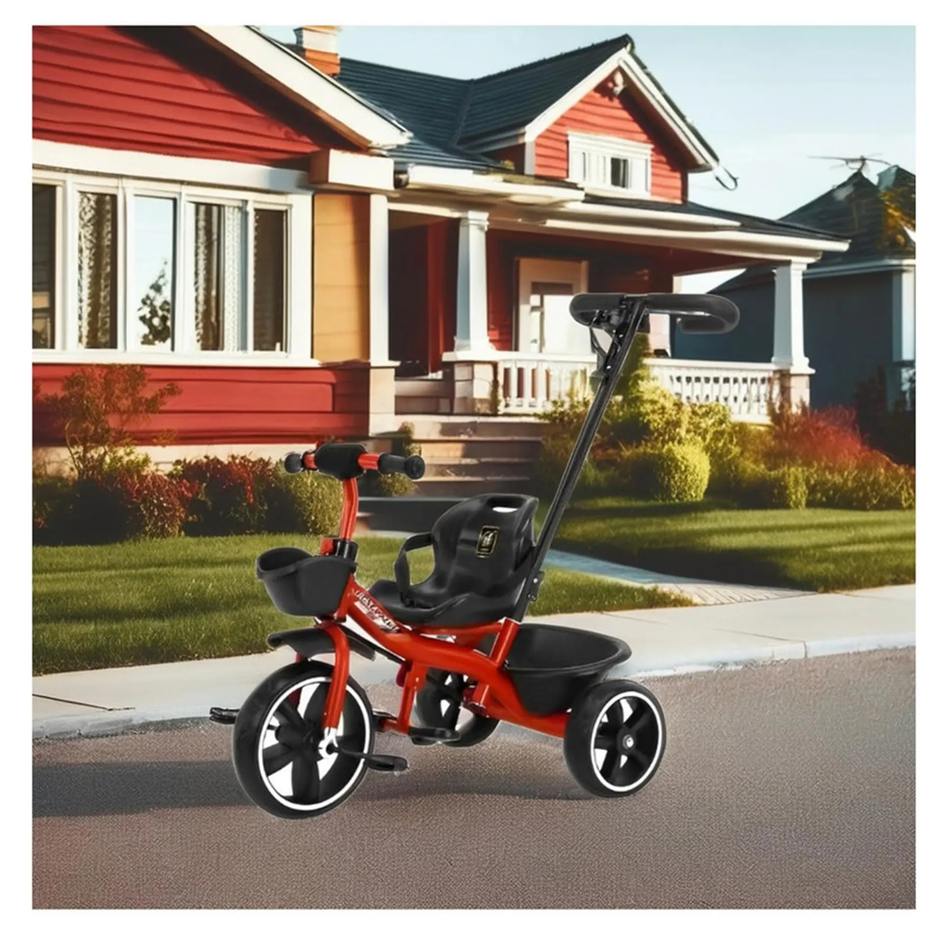 Triciclo Infantil Mango De Empuje Alto Asiento Grande Rojo 2