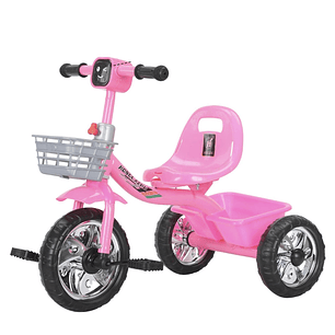 Triciclo Infantil Bici Musical Con Canasto y Respaldo Rosado
