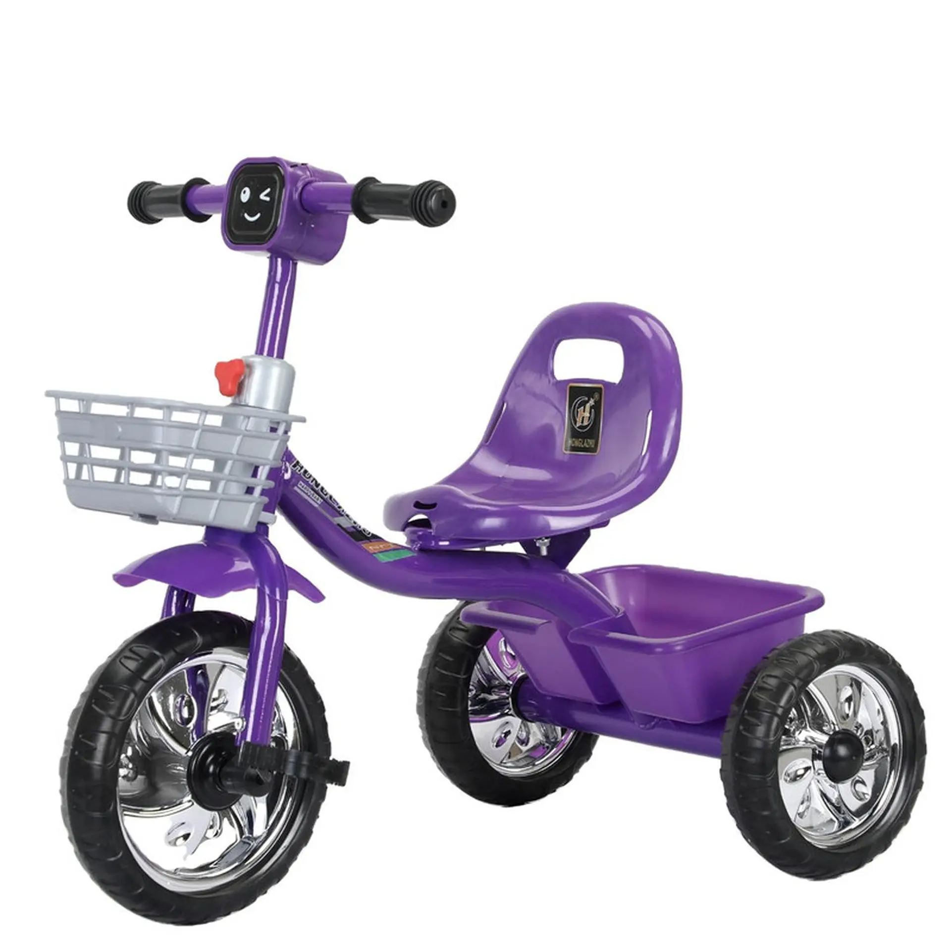 Triciclo Infantil Bici Musical Con Canasto y Respaldo Morado 2