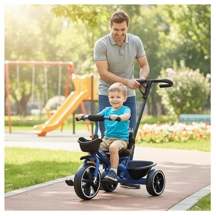 Triciclo Infantil Mango De Empuje Alto Asiento Grande Azul 3