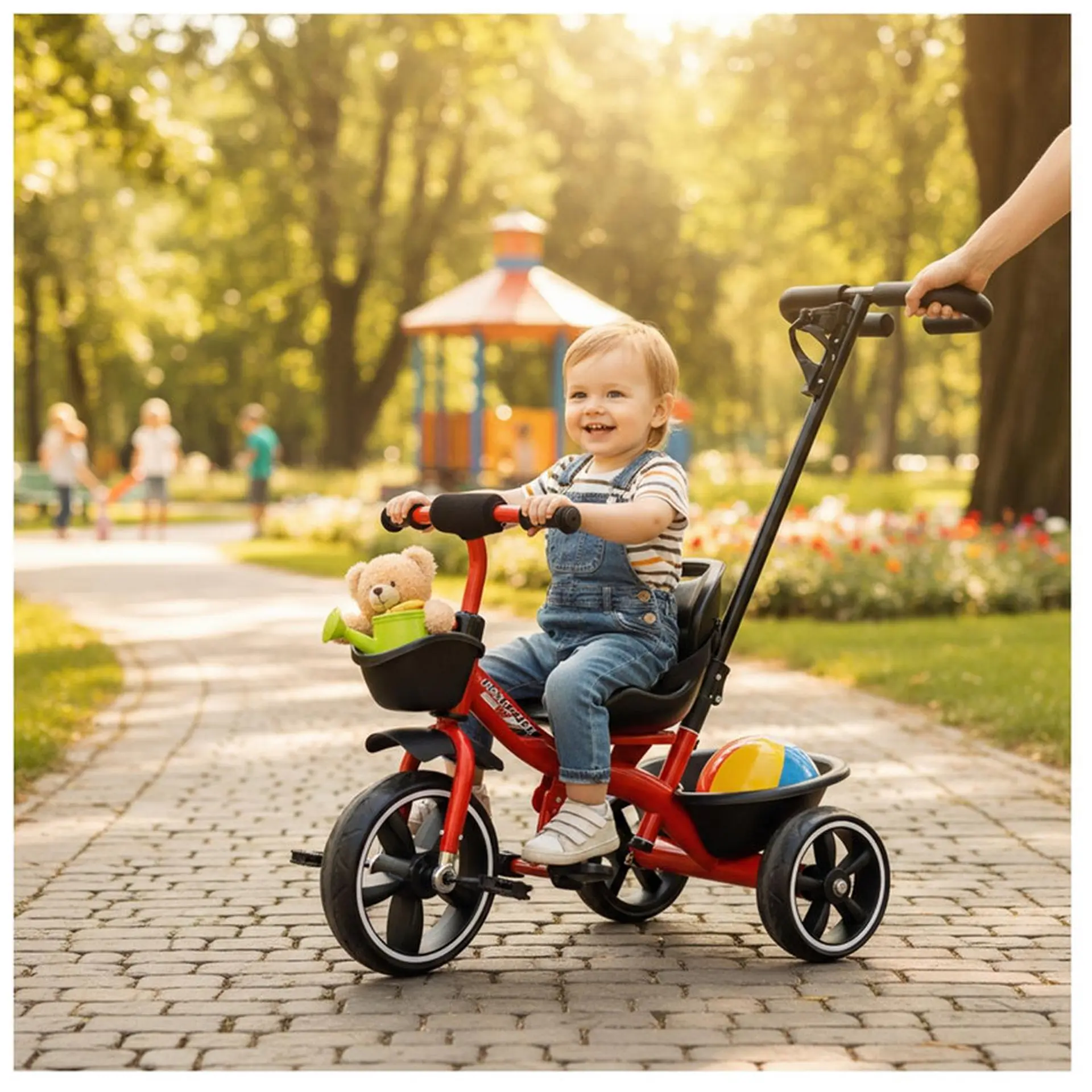 Triciclo Infantil Mango De Empuje Alto Asiento Grande Rojo 3