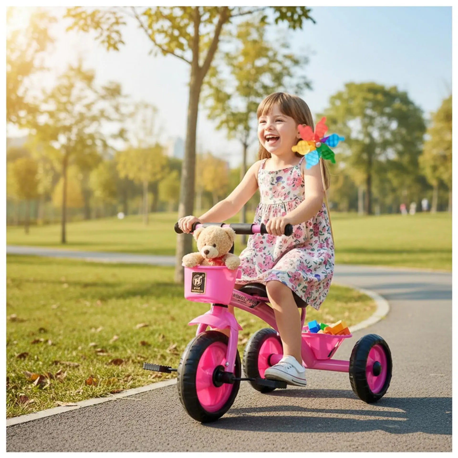 Triciclo Infantil Bici Con Canastos y Cintas Rosado 3