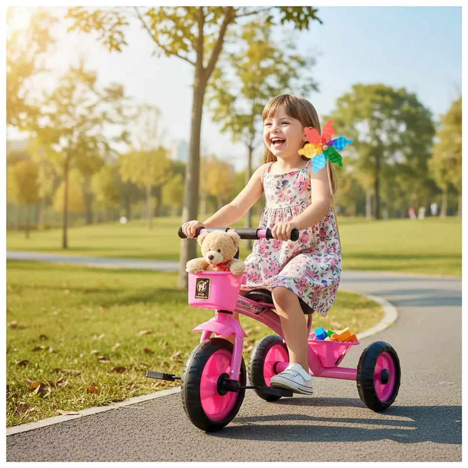 Triciclo Infantil Bici Con Canastos y Cintas Rosado 3
