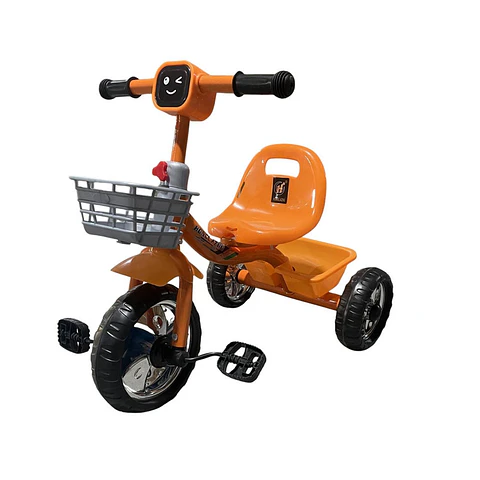 Triciclo Infantil Bici Musical Con Canasto y Respaldo Naranjo