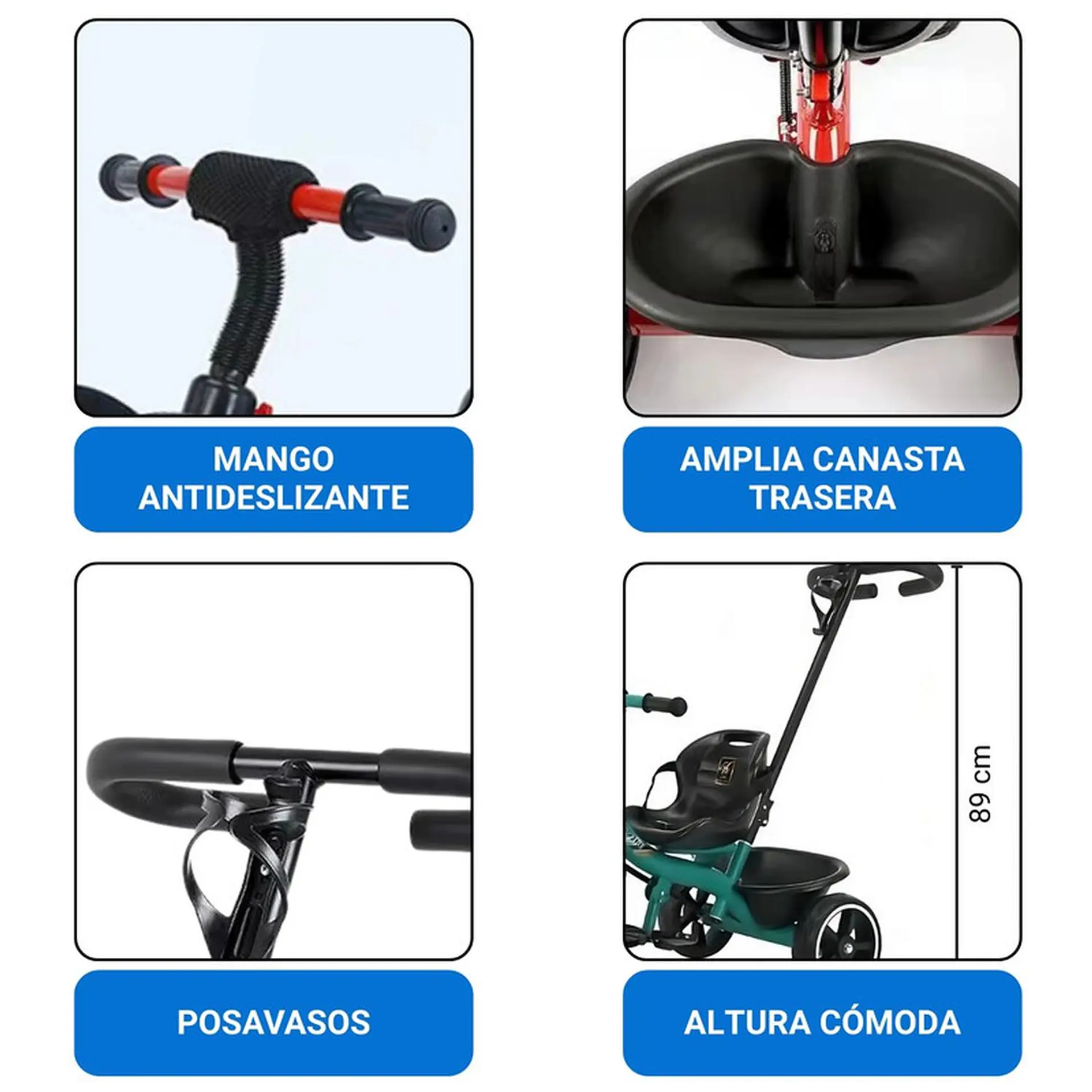 Triciclo Infantil Mango De Empuje Alto Asiento Grande Rojo 4