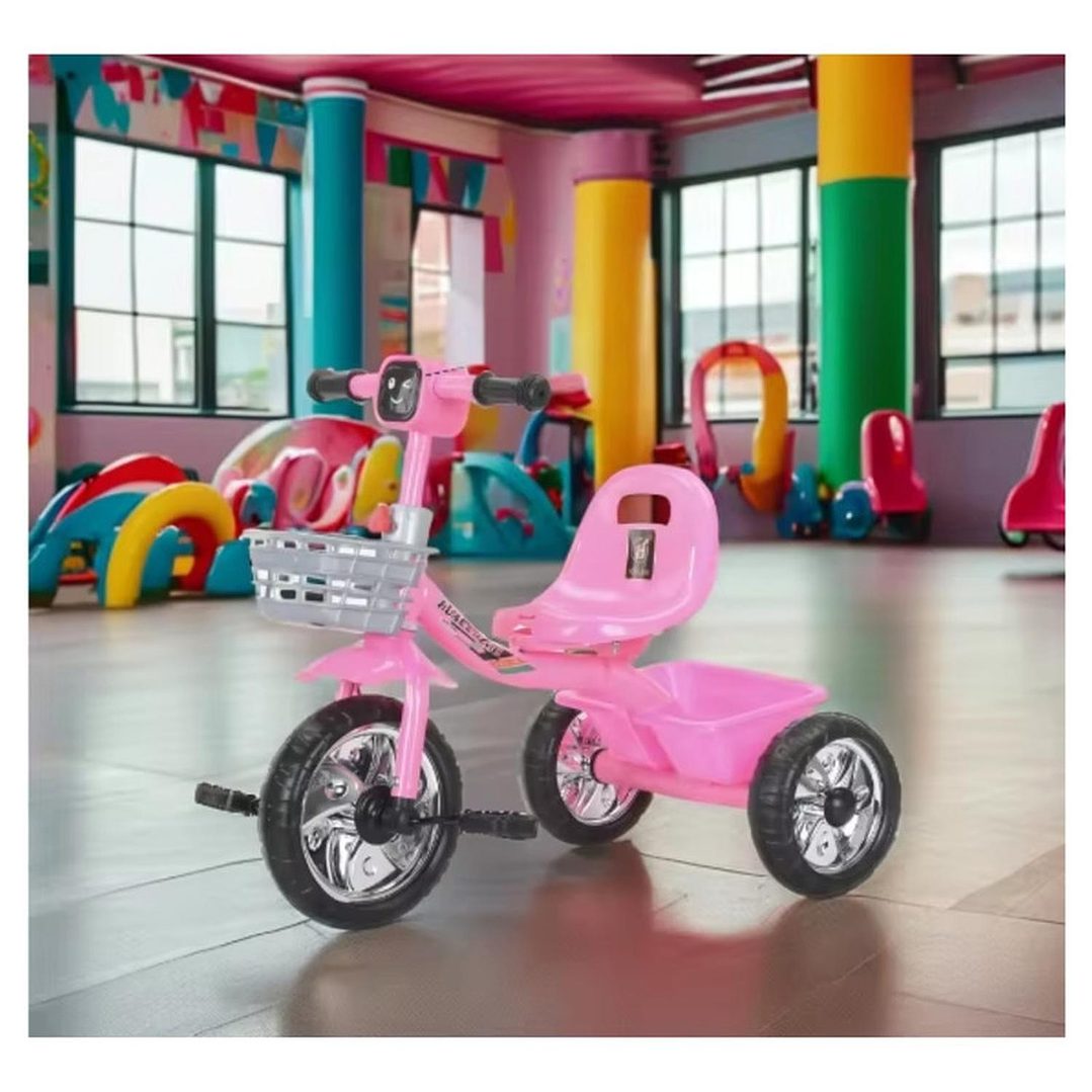 Triciclo Infantil Bici Musical Con Canasto y Respaldo Rosado 3