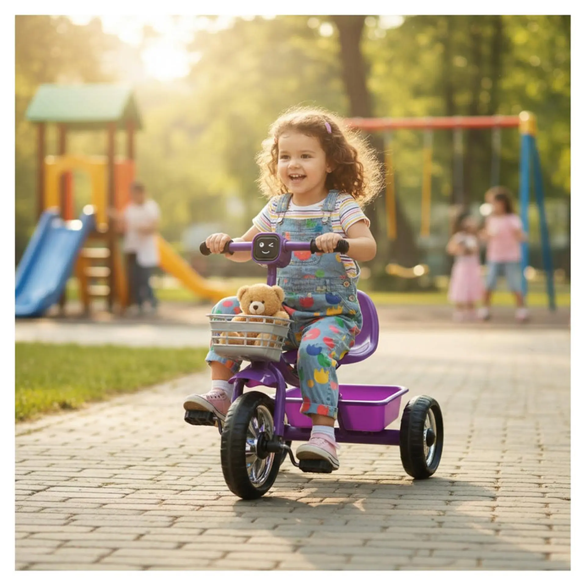 Triciclo Infantil Bici Musical Con Canasto y Respaldo Morado 4