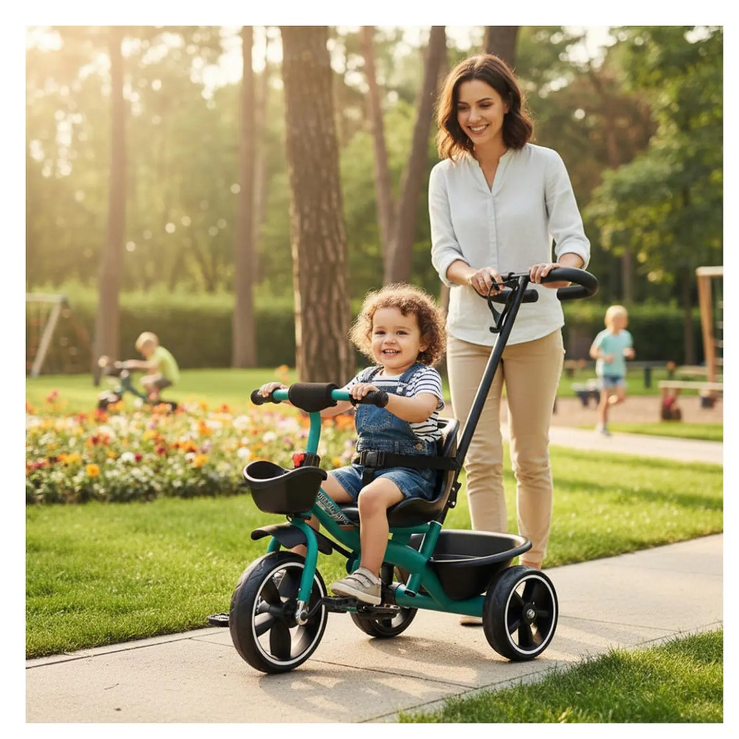 Triciclo Infantil Mango De Empuje Alto Asiento Grande Verde 3