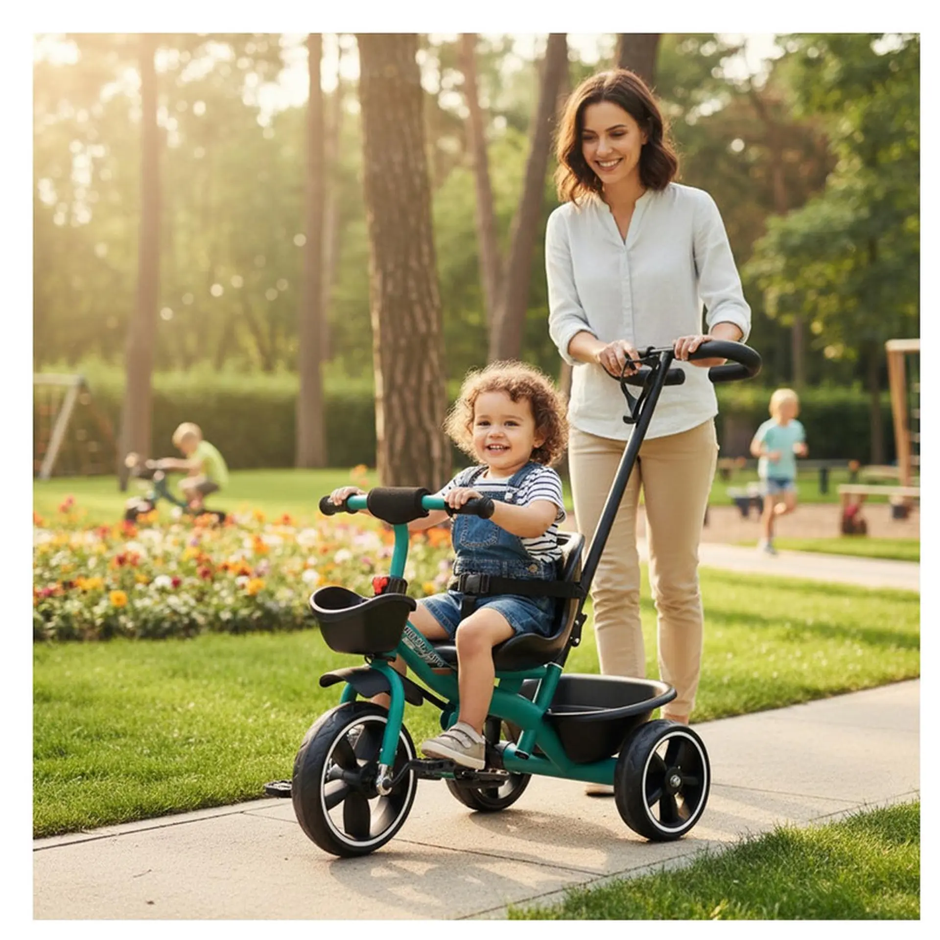 Triciclo Infantil Mango De Empuje Alto Asiento Grande Verde 3