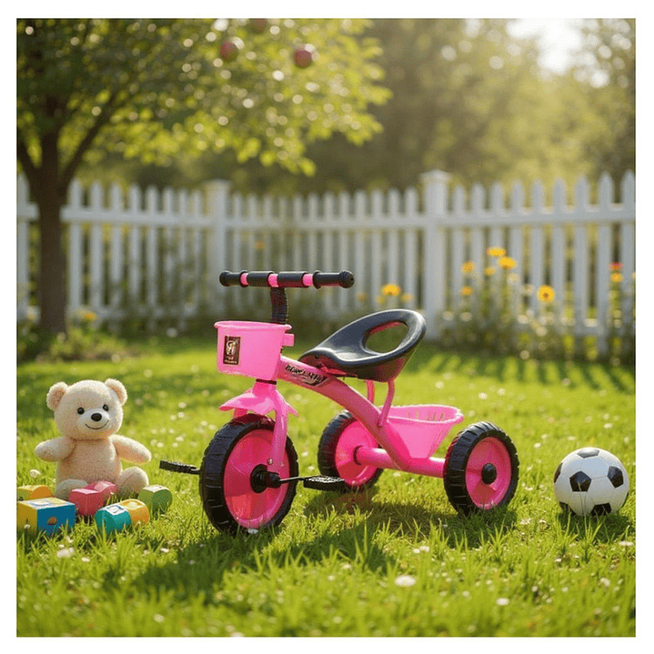 Triciclo Infantil Bici Con Canastos y Cintas Rosado 4
