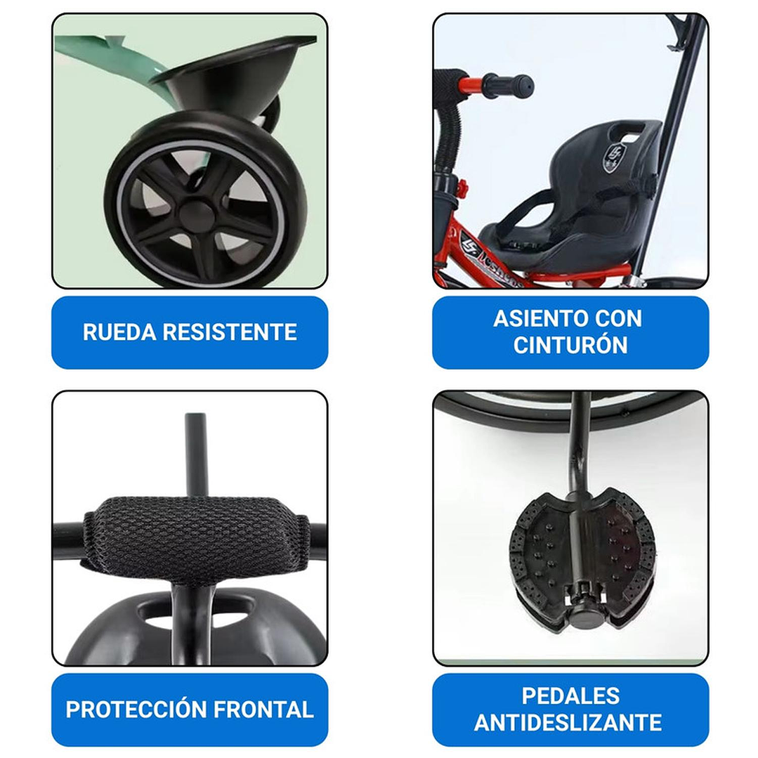 Triciclo Infantil Mango De Empuje Alto Asiento Grande Rojo 5