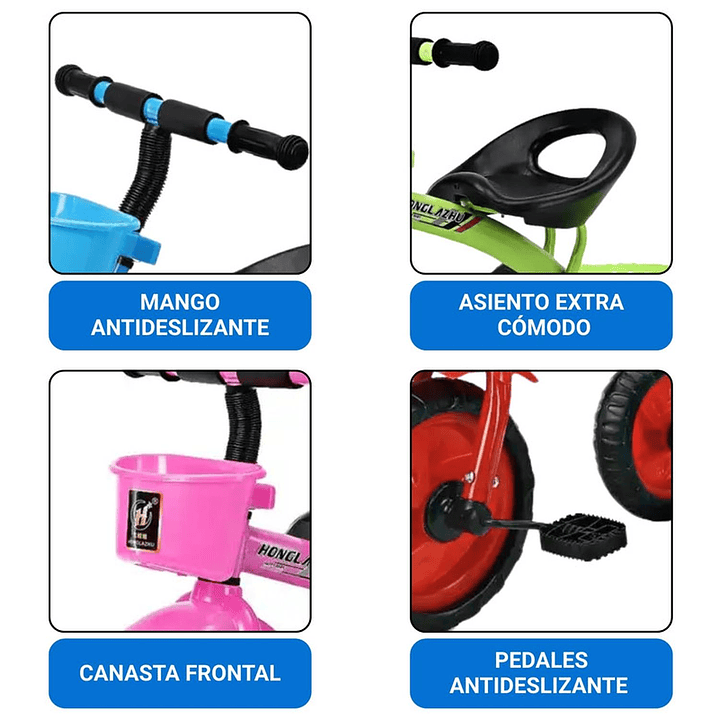 Triciclo Infantil Bici Con Canastos y Cintas Rosado 5