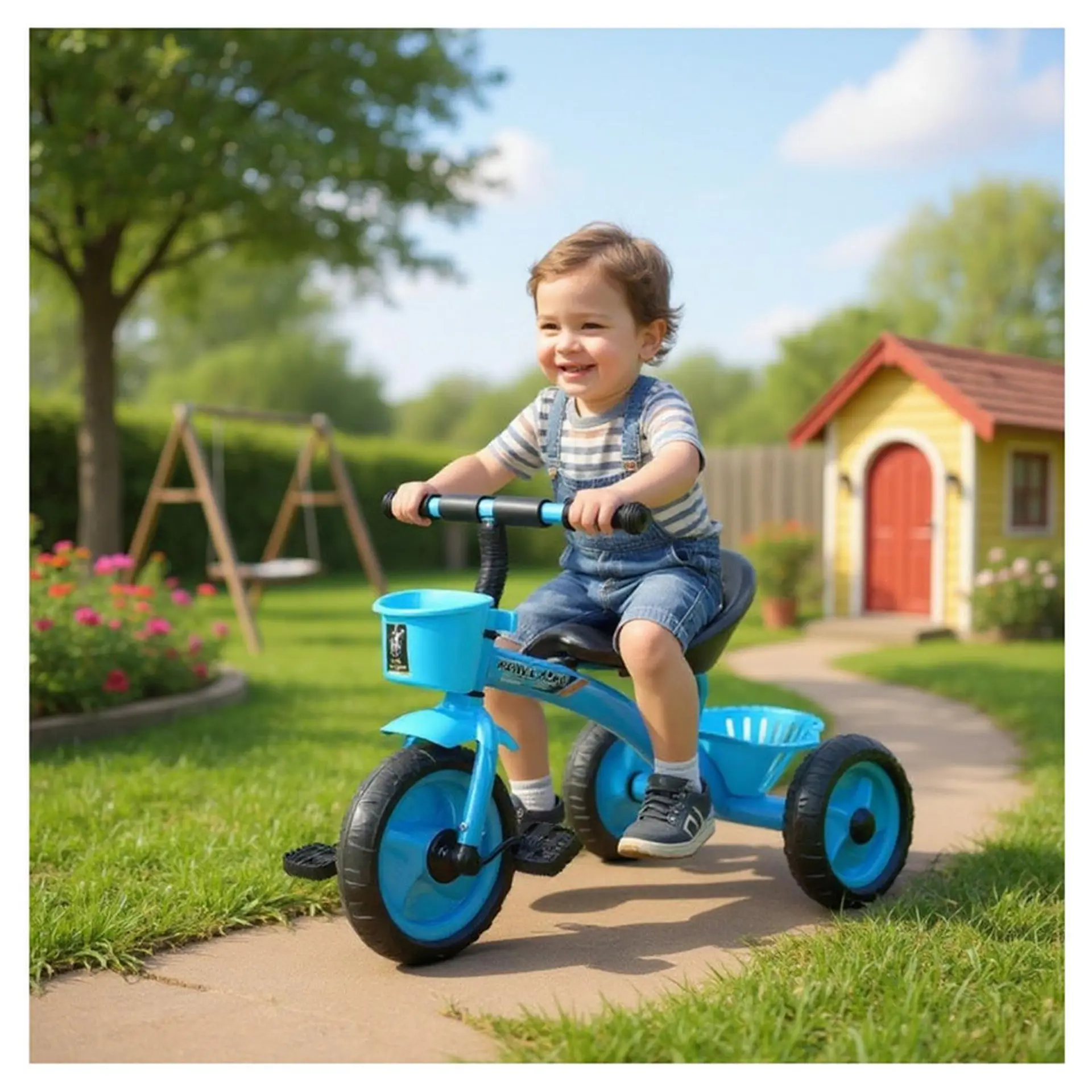 Triciclo Infantil Bici Con Canastos y Cintas Azul 3