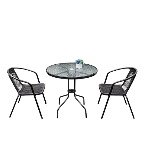 Juego De Terraza De Balcón Comedor Mesa Vidrio Kate 2 Sillas