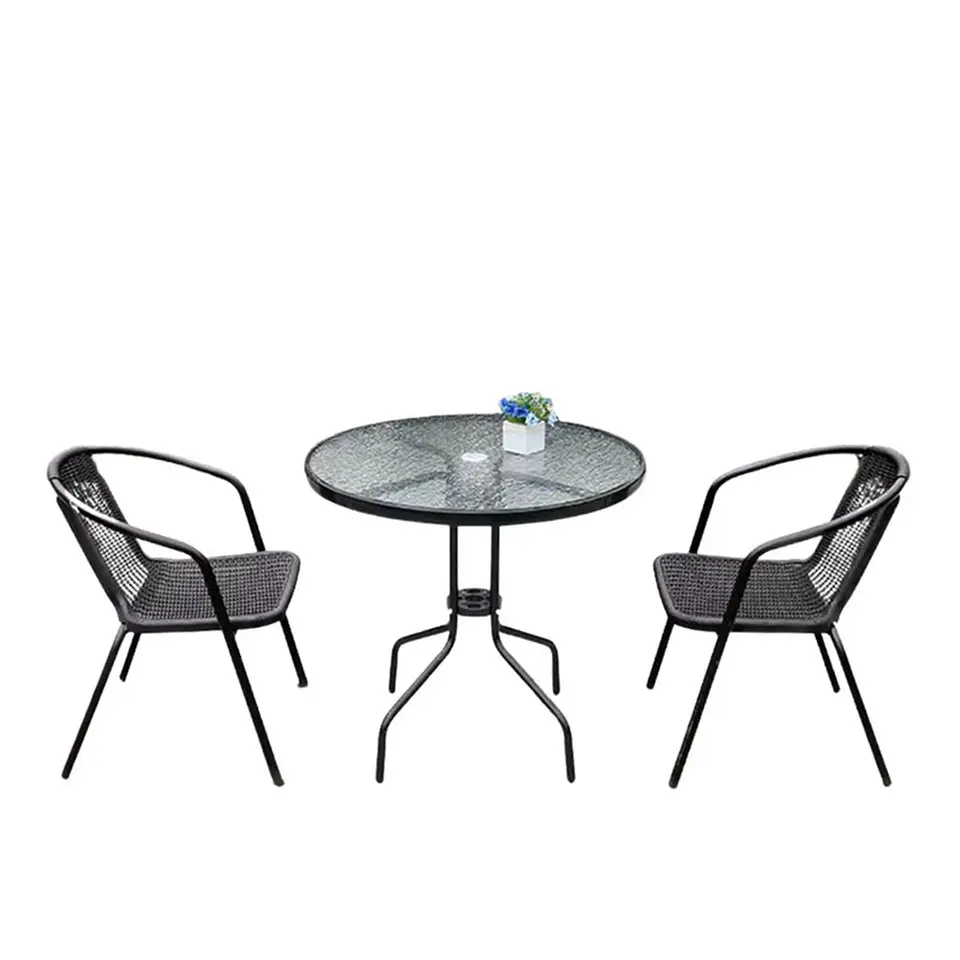 Juego De Terraza De Balcón Comedor Mesa Vidrio Kate 2 Sillas 1