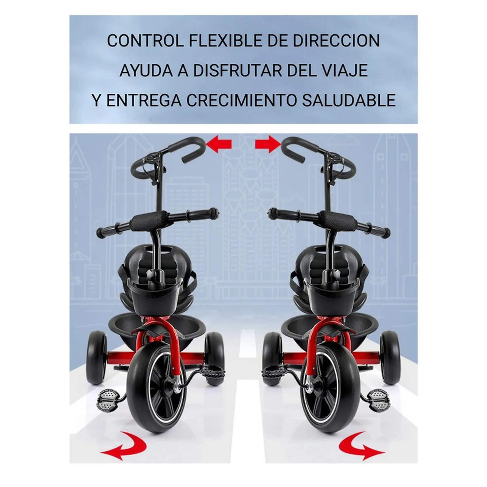 Triciclo Infantil Mango De Empuje Alto Asiento Grande Rojo 6