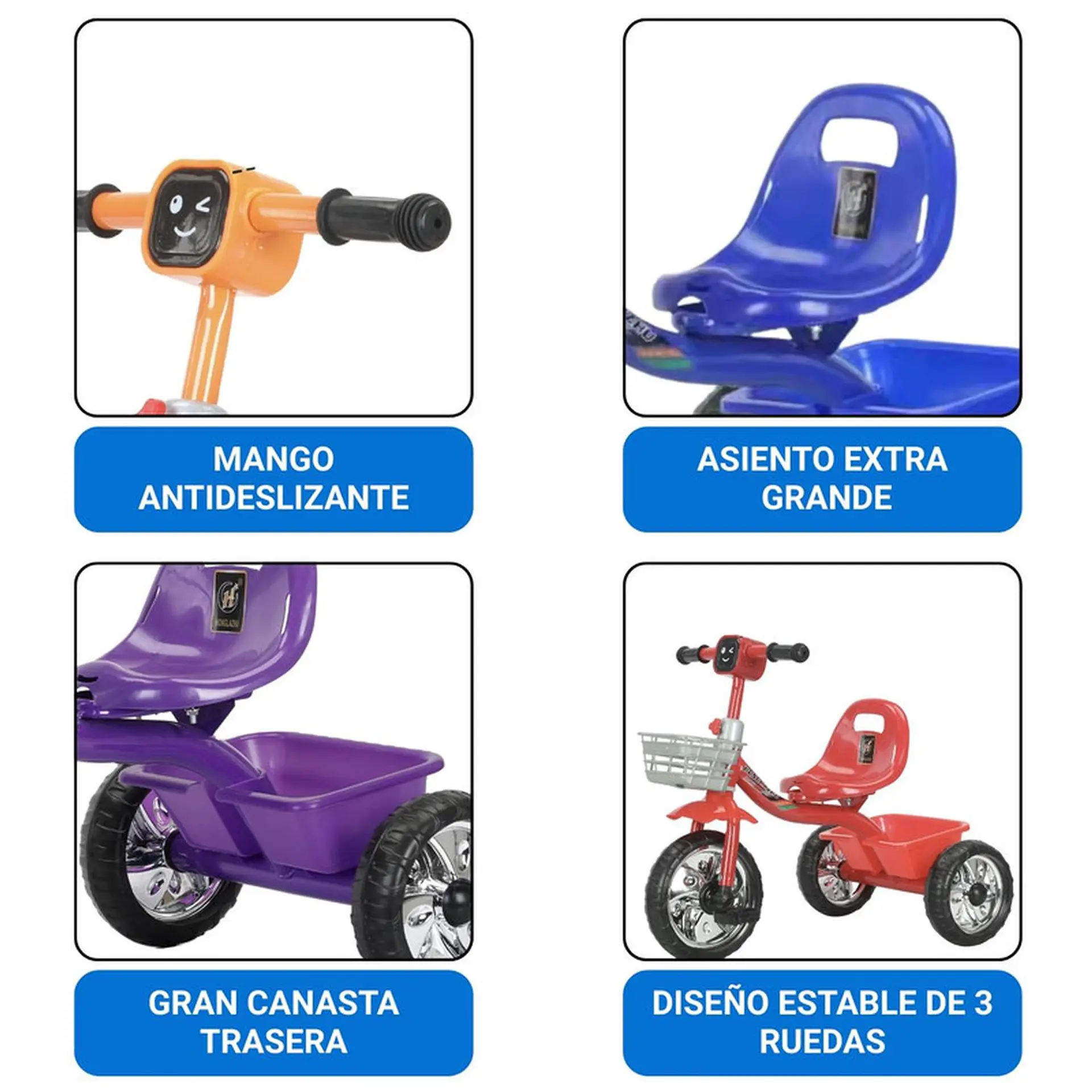 Triciclo Infantil Bici Musical Con Canasto y Respaldo Naranjo 5