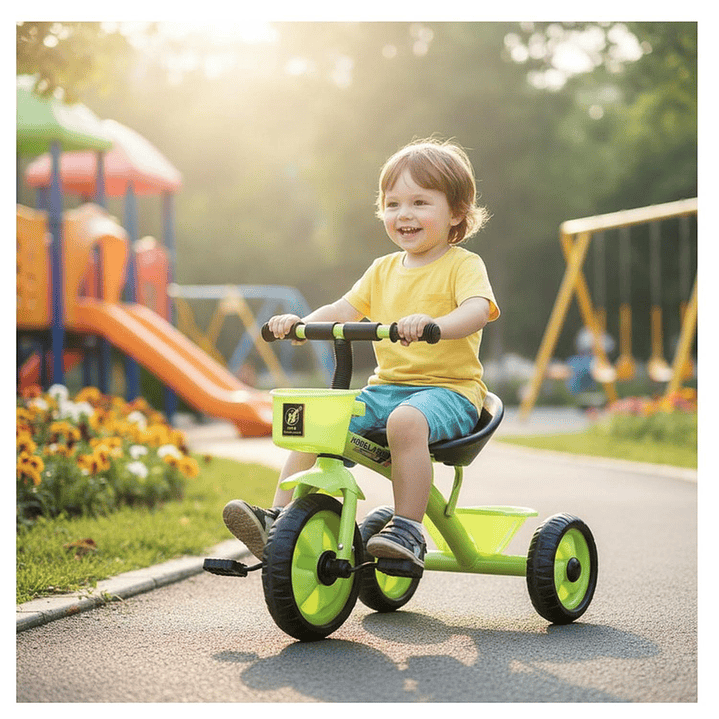 Triciclo Infantil Bici Con Canastos y Cintas Verde 3