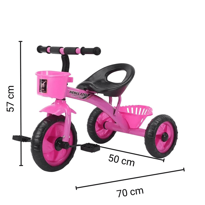 Triciclo Infantil Bici Con Canastos y Cintas Rosado 6