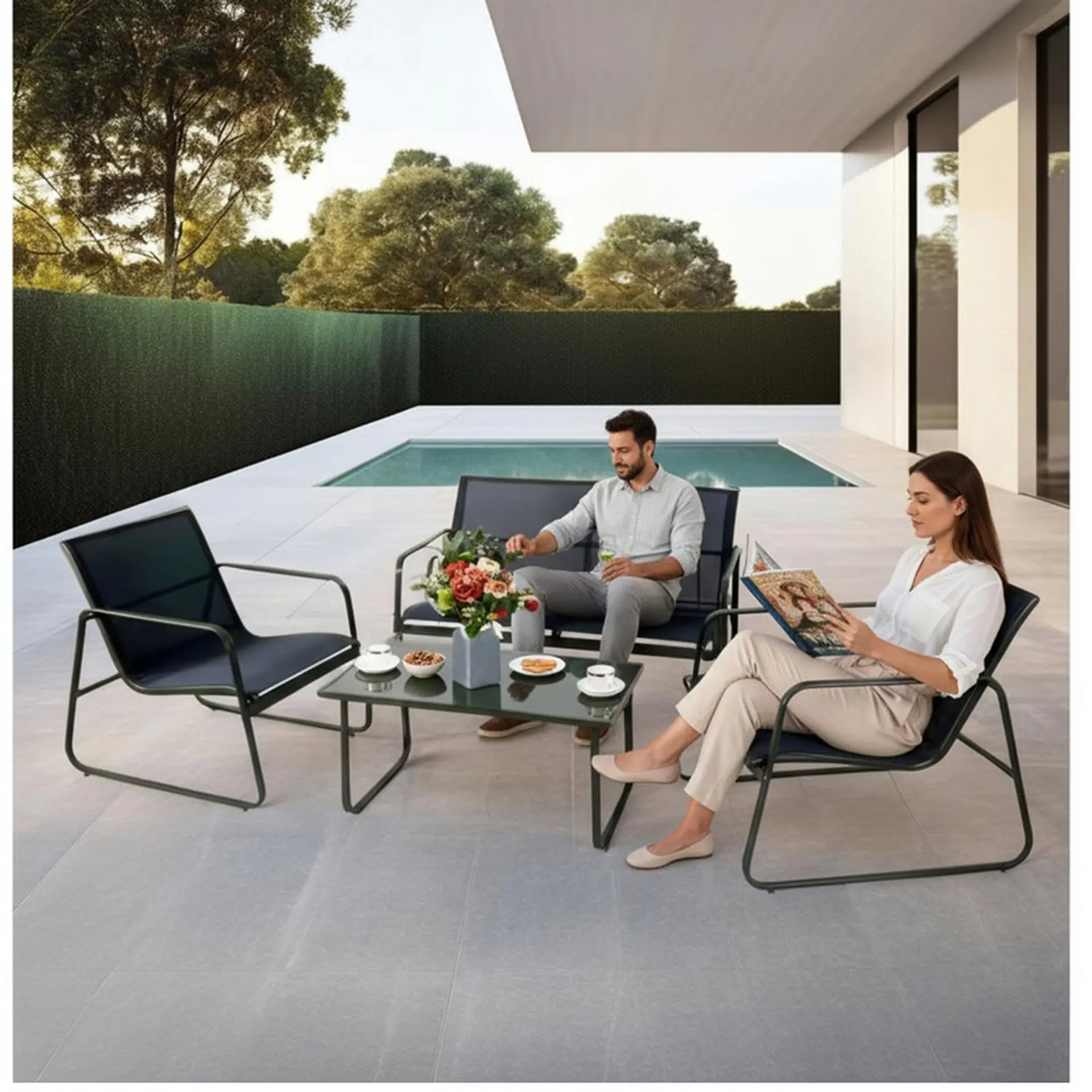 Juego De Terraza Living Malla Saint Andrew 4 Piezas Exterior 3