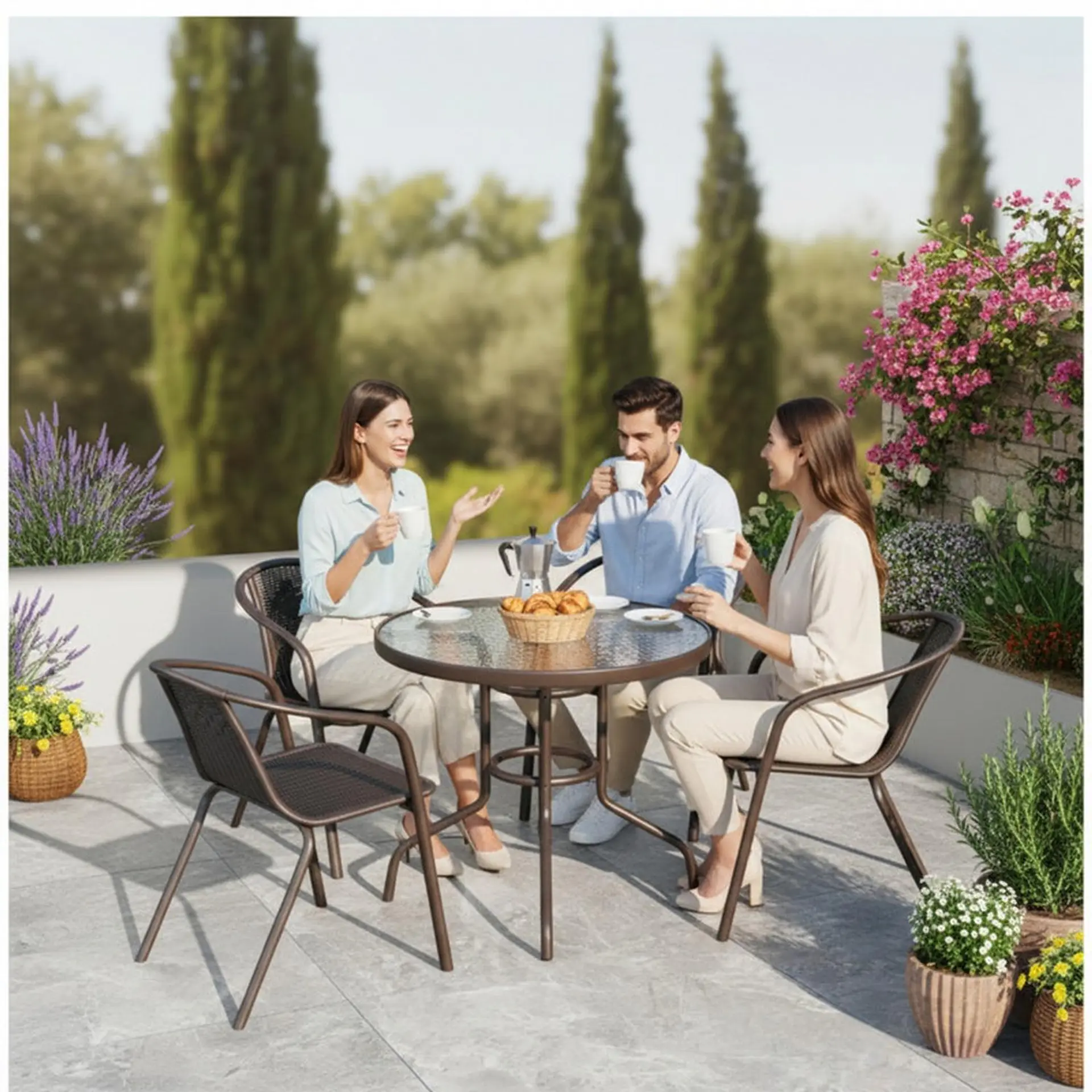 Juego De Terraza De Balcón Comedor Mesa Redonda Emma 4 Sillas 3