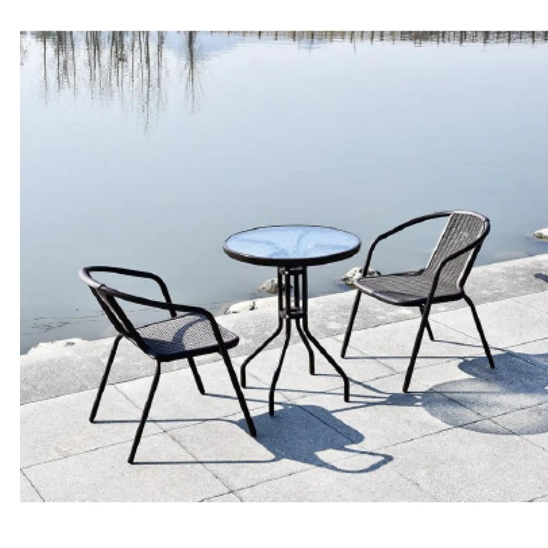 Juego De Terraza De Balcón Comedor Mesa Vidrio Kate 2 Sillas 2