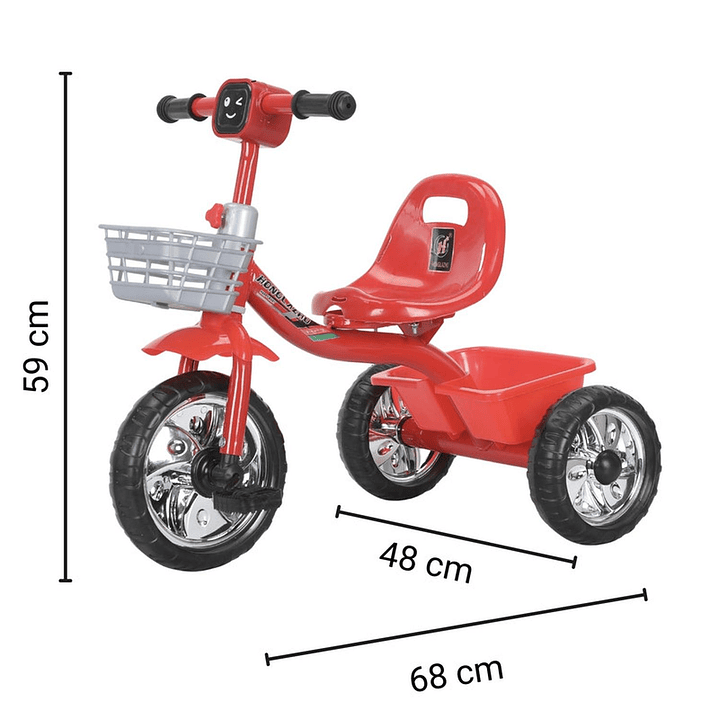 Triciclo Infantil Bici Musical Con Canasto y Respaldo Rojo 7