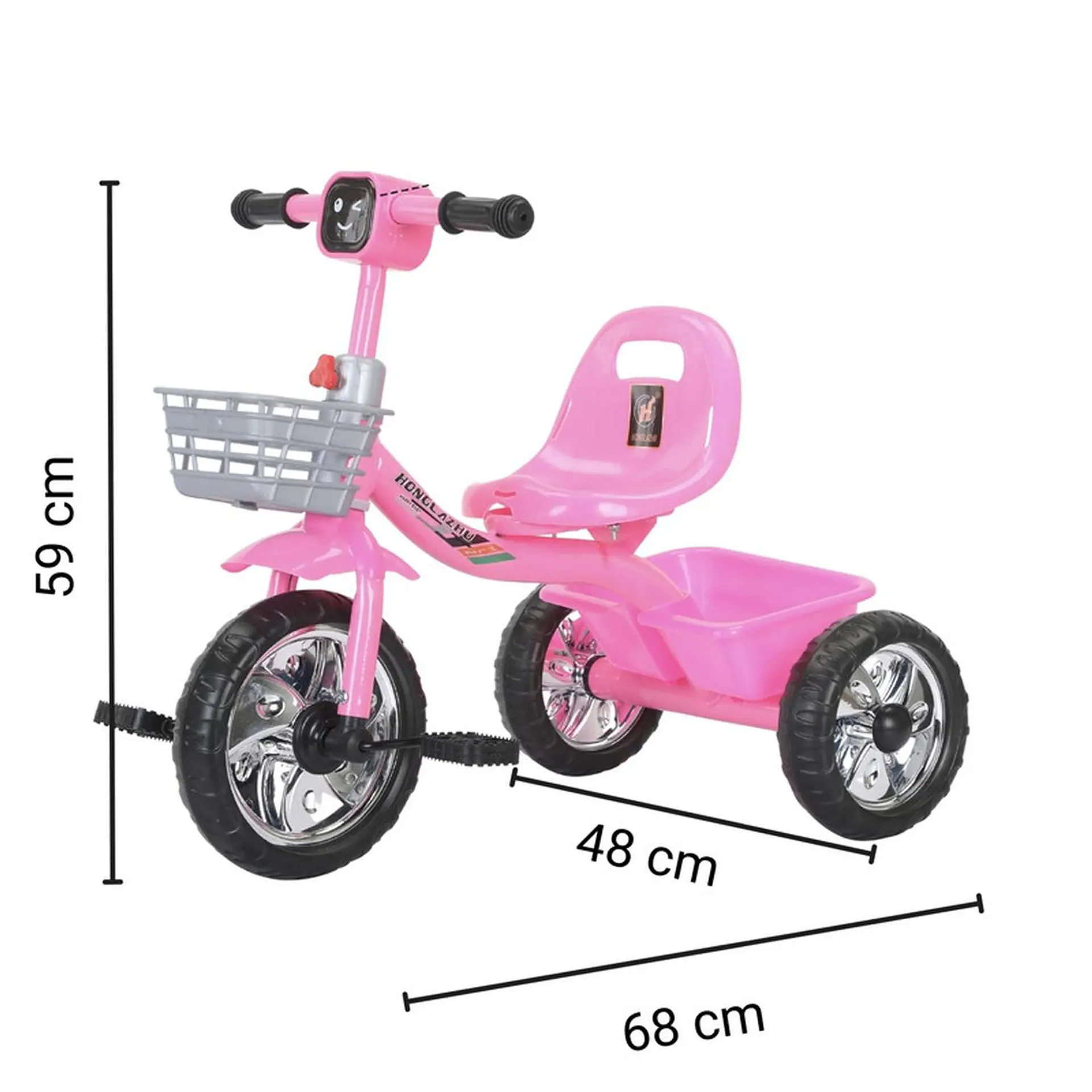 Triciclo Infantil Bici Musical Con Canasto y Respaldo Rosado 7