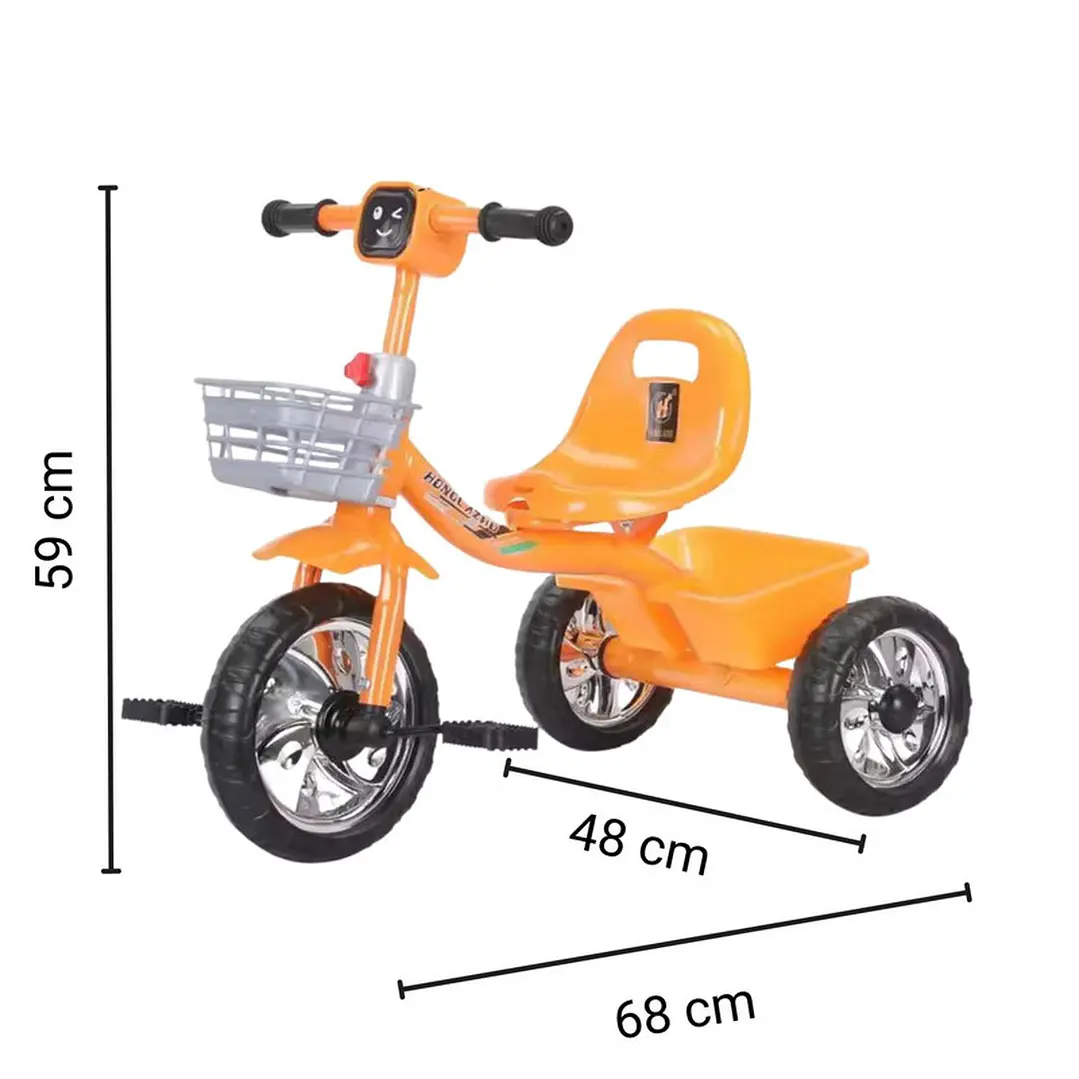 Triciclo Infantil Bici Musical Con Canasto y Respaldo Naranjo 7