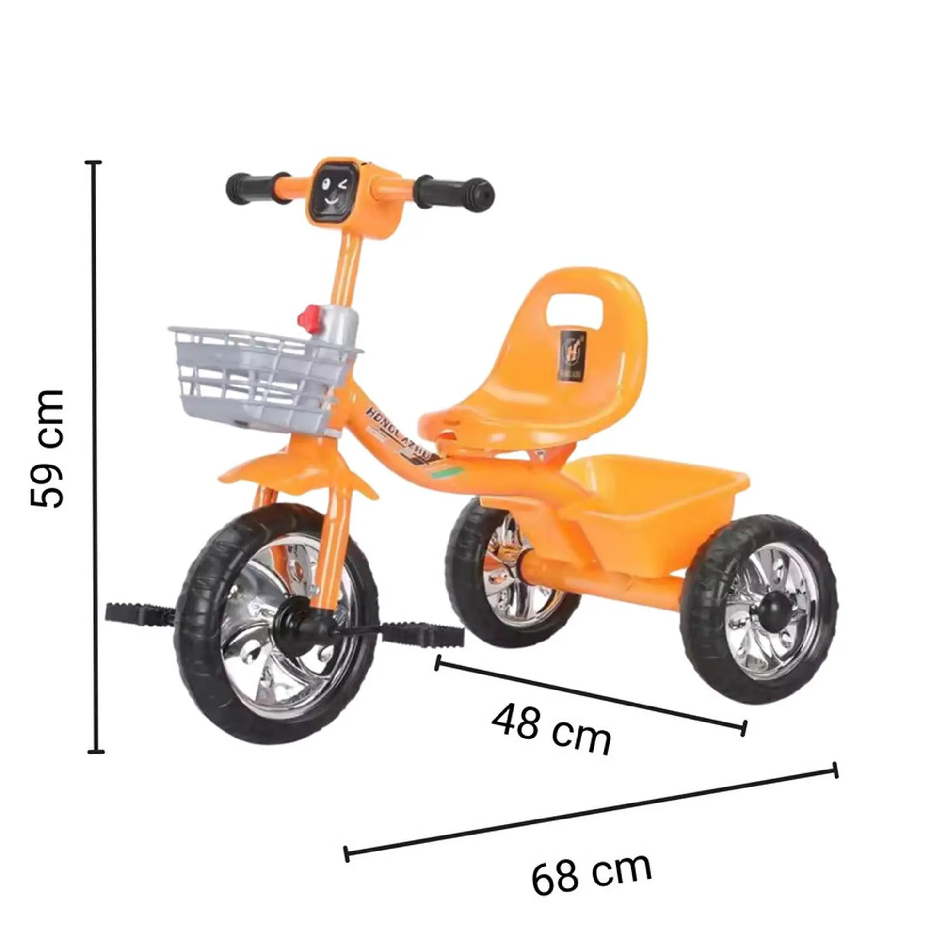 Triciclo Infantil Bici Musical Con Canasto y Respaldo Naranjo 7