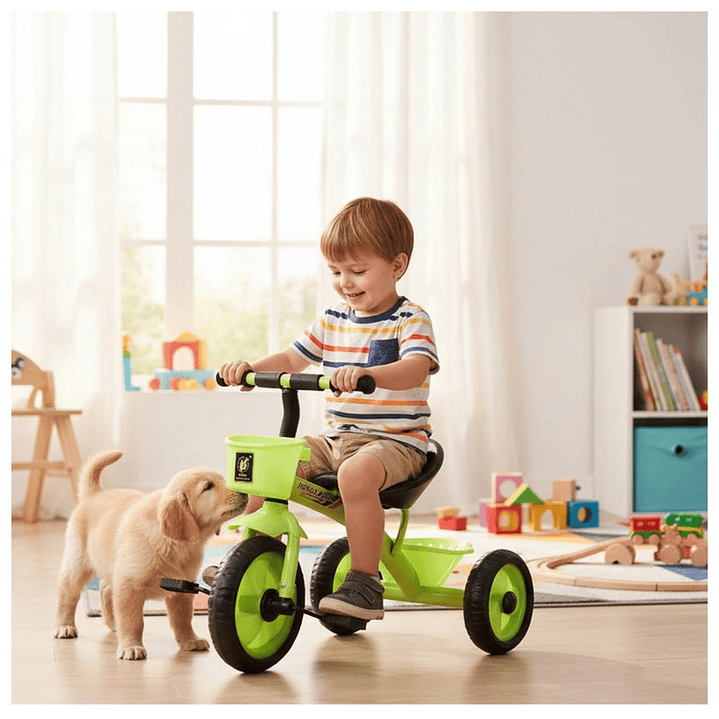 Triciclo Infantil Bici Con Canastos y Cintas Verde 4