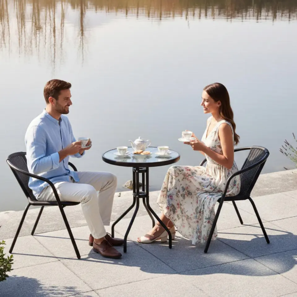 Juego De Terraza De Balcón Comedor Mesa Vidrio Kate 2 Sillas 3