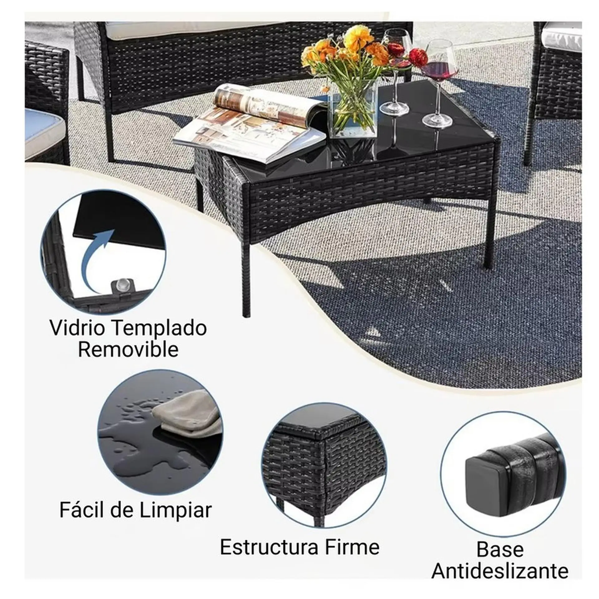 Juego De Terraza Living Ratán Sintético Saint James 4 Piezas 6
