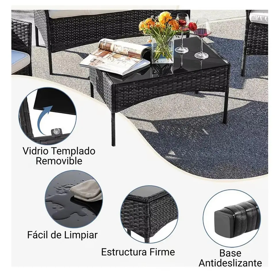 Juego De Terraza Living Ratán Sintético Saint James 4 Piezas 7