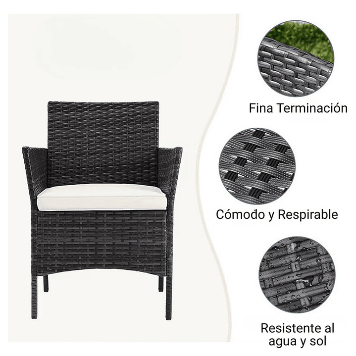 Juego De Terraza Living Ratán Sintético Sally 3 Piezas 7