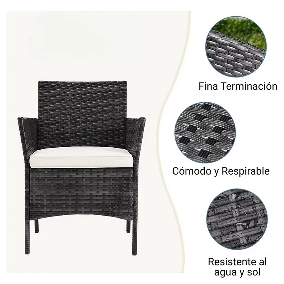 Juego De Terraza Living Ratán Sintético Sally 3 Piezas 7