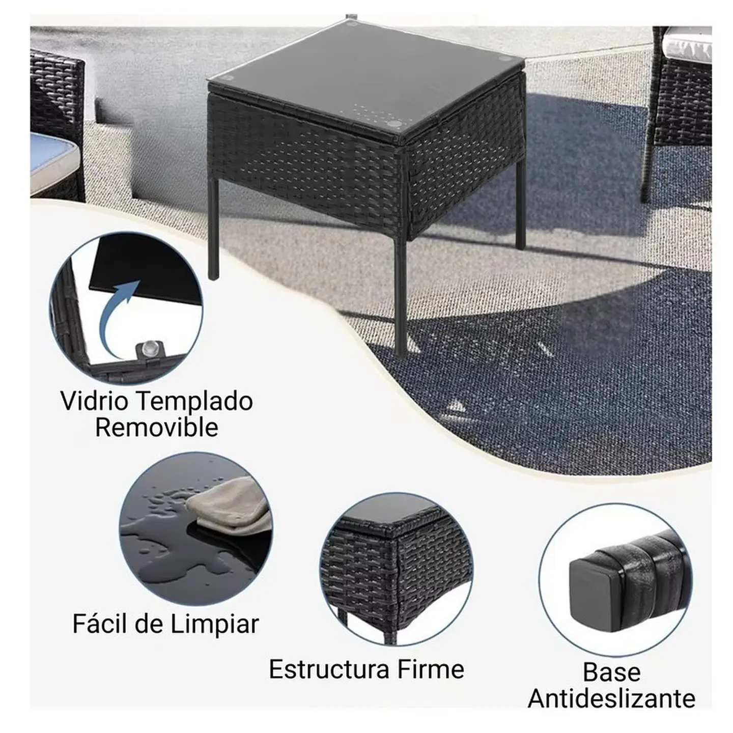 Juego De Terraza Living Ratán Sintético Sally 3 Piezas 8