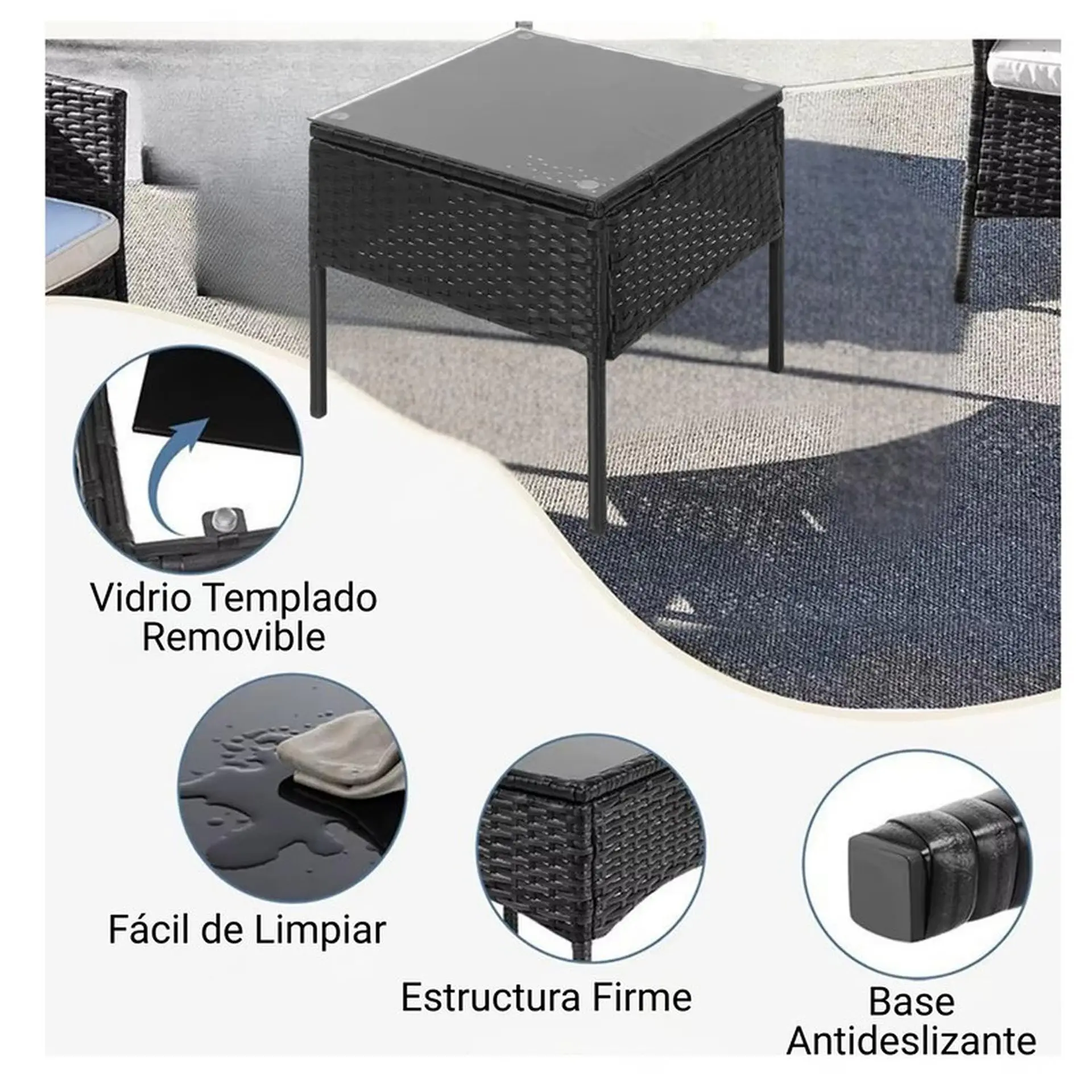Juego De Terraza Living Ratán Sintético Sally 3 Piezas 8
